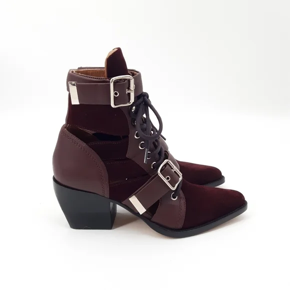 Chloe | Rylee Suede Ankle Boots in Deep Purple - Picture 3 of 11